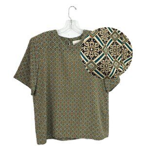 Worthington Women's Vintage Blouse Multicolor Print Short Sleeve M 90s Y2K